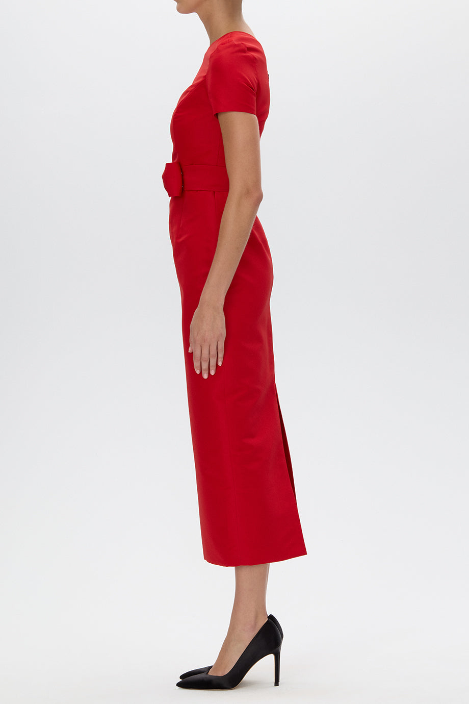 Claudia Silk Faille Midi Dress with Bow Belt
