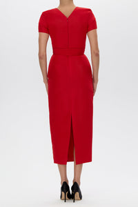 Claudia Silk Faille Midi Dress with Bow Belt