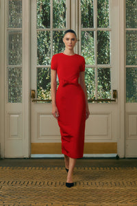 Claudia Silk Faille Midi Dress with Bow Belt