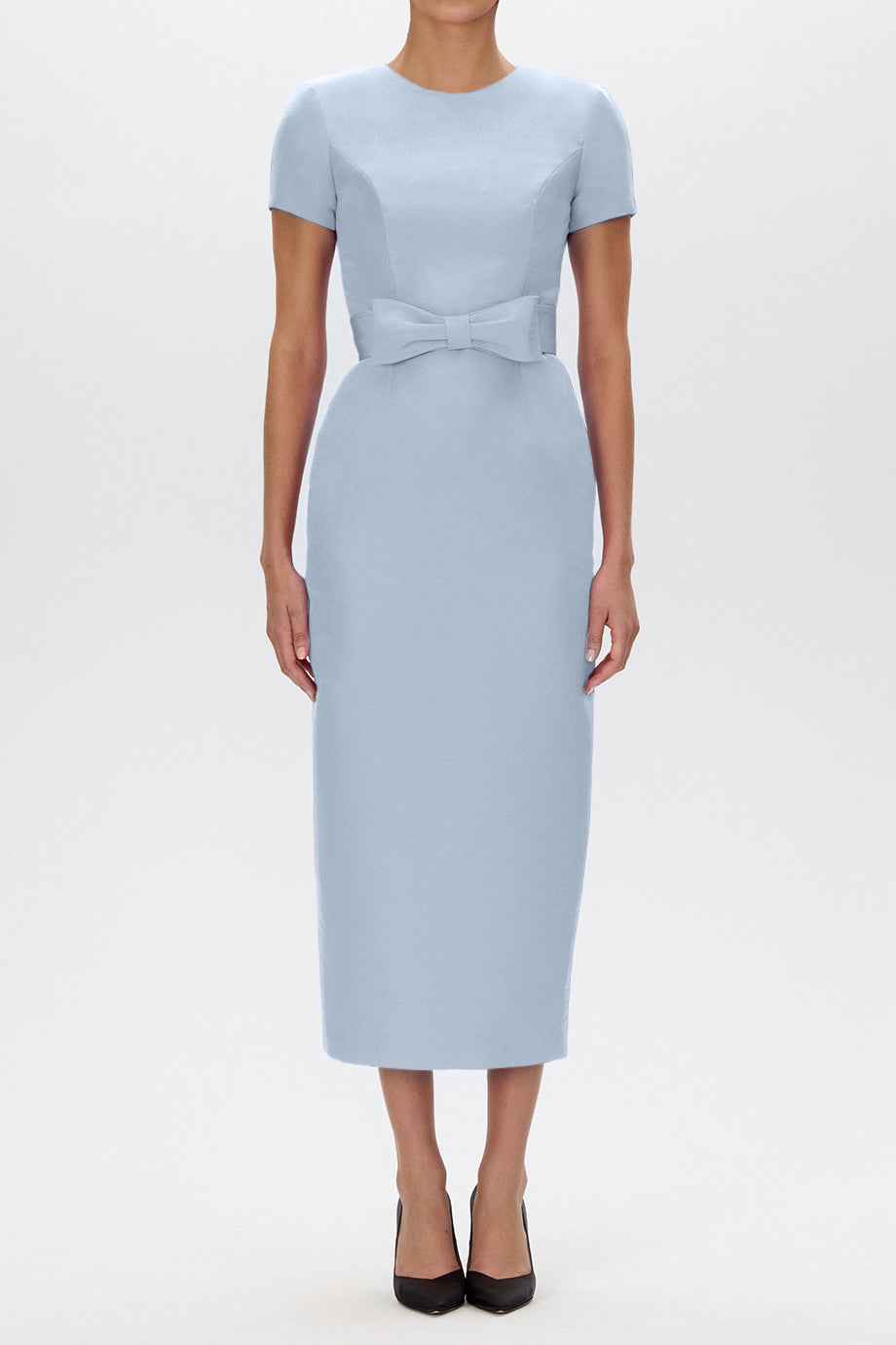 Claudia Silk Faille Midi Dress with Bow Belt