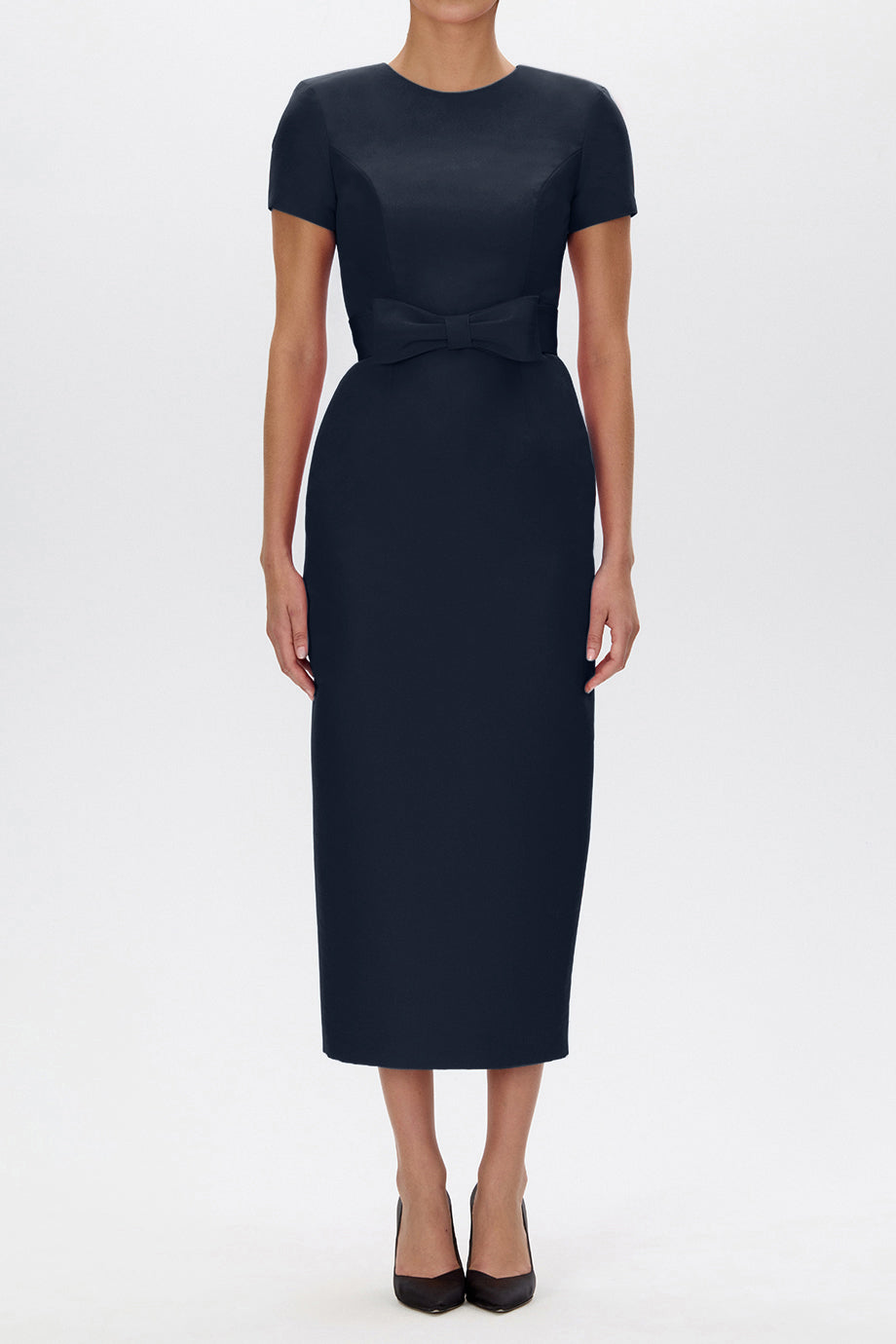 Claudia Silk Faille Midi Dress with Bow Belt