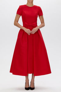 Claudia Silk Faille Midi Dress with Mid-Length Bow Convertible Skirt