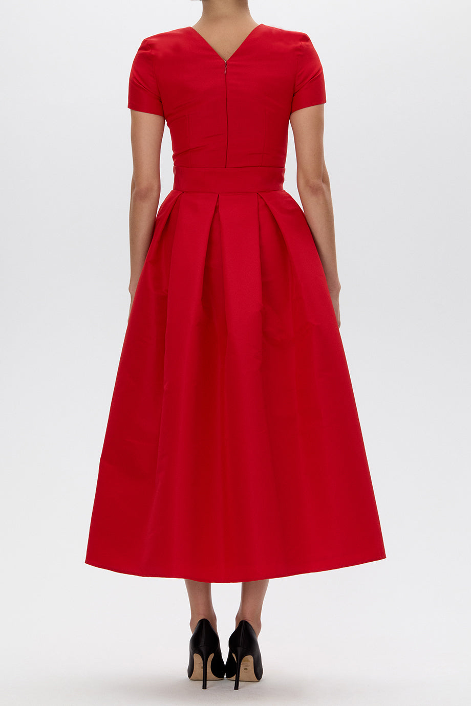 Claudia Silk Faille Midi Dress with Mid-Length Bow Convertible Skirt