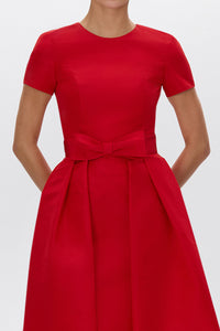 Claudia Silk Faille Midi Dress with Mid-Length Bow Convertible Skirt