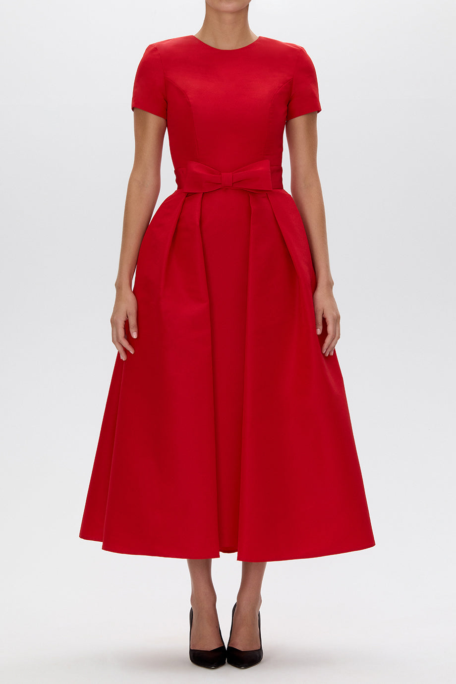 Claudia Silk Faille Midi Dress with Mid-Length Bow Convertible Skirt