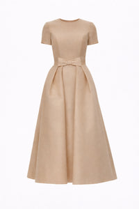 Claudia Silk Faille Midi Dress with Mid-Length Bow Convertible Skirt
