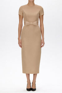 Claudia Silk Faille Midi Dress with Bow Belt