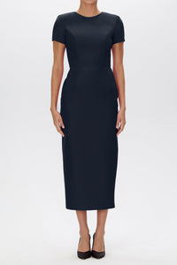 Claudia Silk Faille Midi Dress with Bow Belt