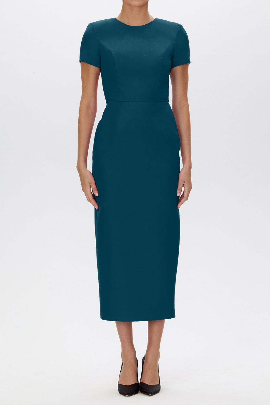 Claudia Silk Faille Midi Dress with Bow Belt