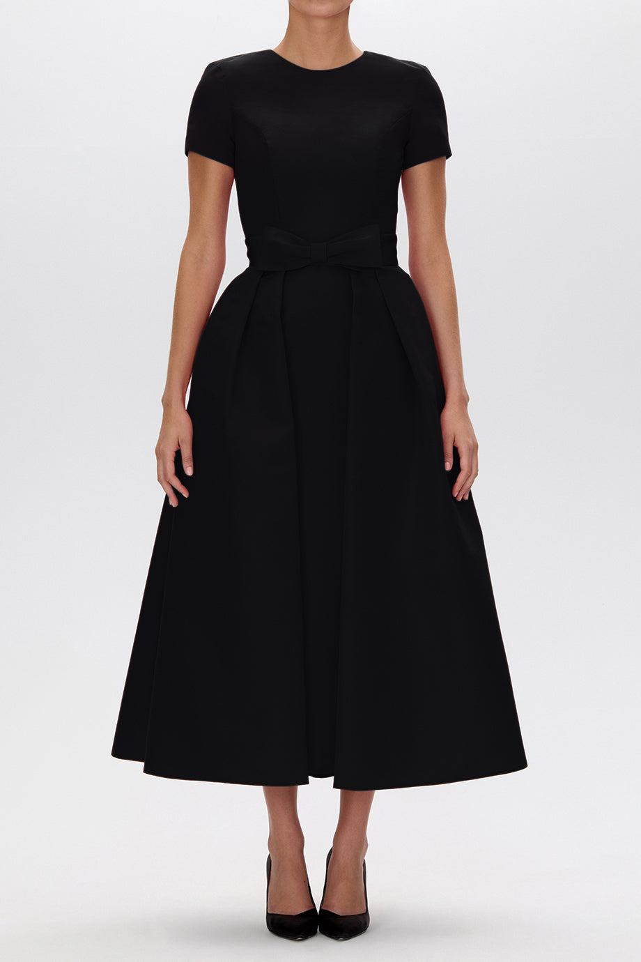 Claudia Silk Faille Midi Dress with Mid-Length Bow Convertible Skirt
