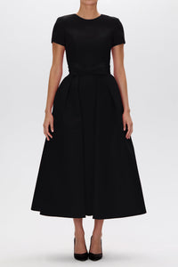 Claudia Silk Faille Midi Dress with Mid-Length Bow Convertible Skirt
