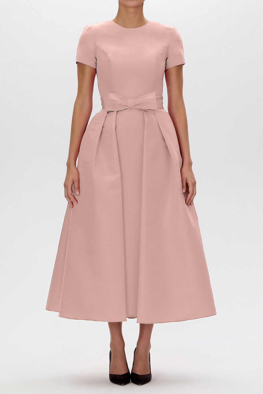 Claudia Silk Faille Midi Dress with Mid-Length Bow Convertible Skirt