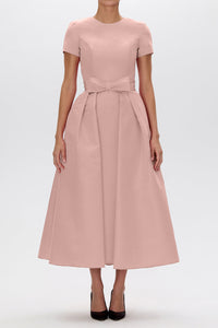 Claudia Silk Faille Midi Dress with Mid-Length Bow Convertible Skirt