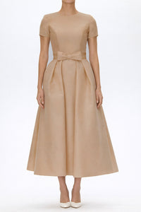 Claudia Silk Faille Midi Dress with Mid-Length Bow Convertible Skirt