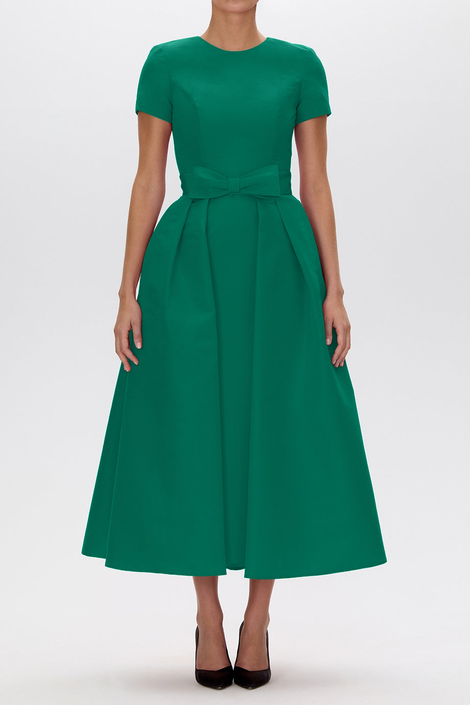 Claudia Silk Faille Midi Dress with Mid-Length Bow Convertible Skirt
