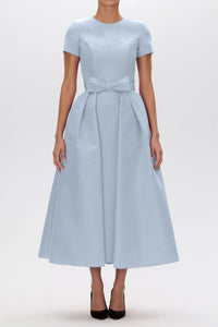 Claudia Silk Faille Midi Dress with Mid-Length Bow Convertible Skirt