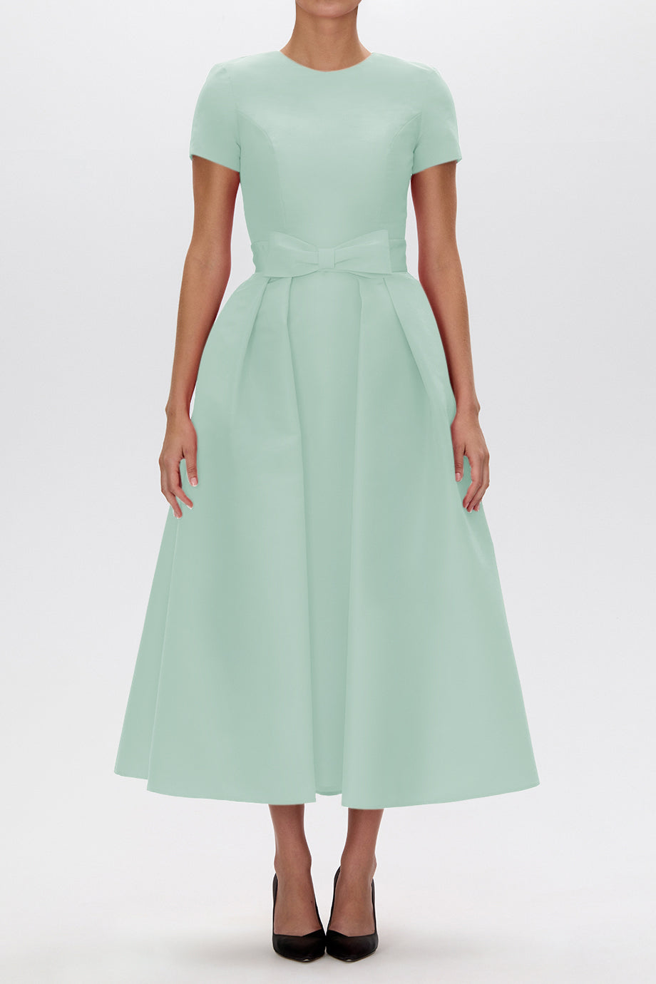 Claudia Silk Faille Midi Dress with Mid-Length Bow Convertible Skirt