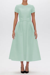 Claudia Silk Faille Midi Dress with Mid-Length Bow Convertible Skirt