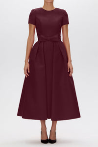 Claudia Silk Faille Midi Dress with Mid-Length Bow Convertible Skirt
