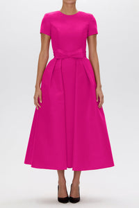 Claudia Silk Faille Midi Dress with Mid-Length Bow Convertible Skirt
