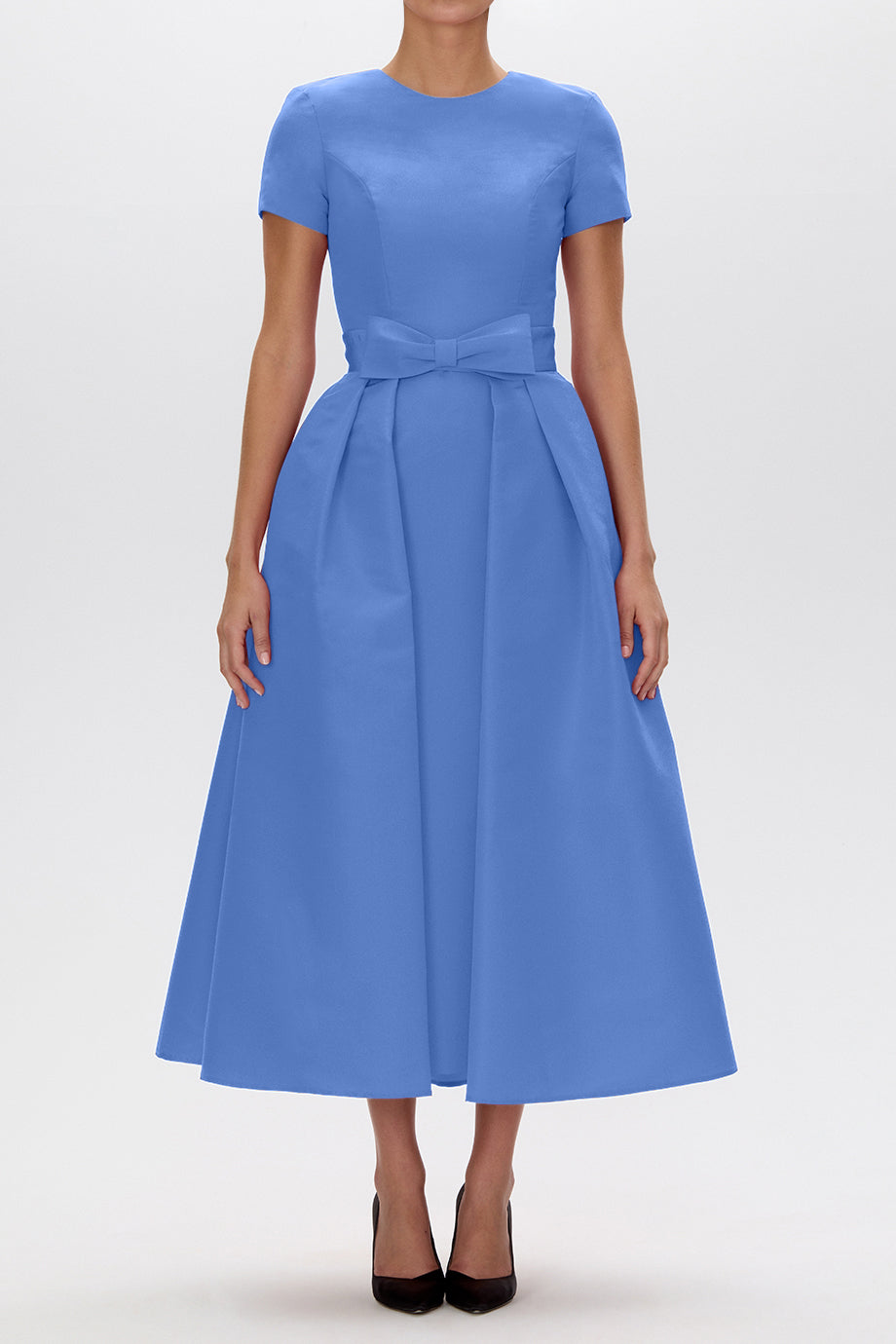 Claudia Silk Faille Midi Dress with Mid-Length Bow Convertible Skirt