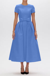 Claudia Silk Faille Midi Dress with Mid-Length Bow Convertible Skirt