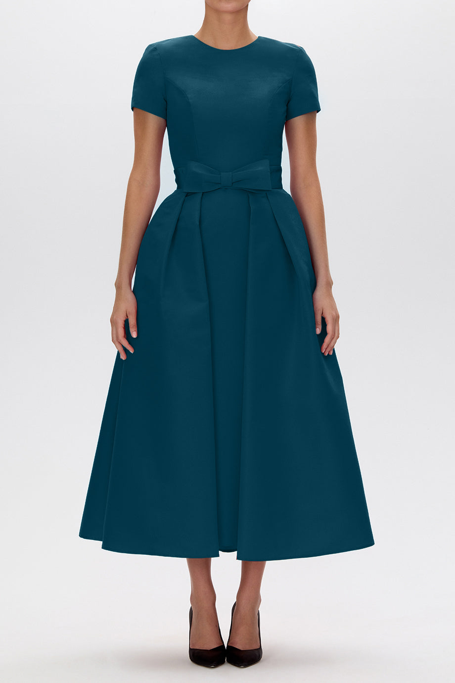 Claudia Silk Faille Midi Dress with Mid-Length Bow Convertible Skirt