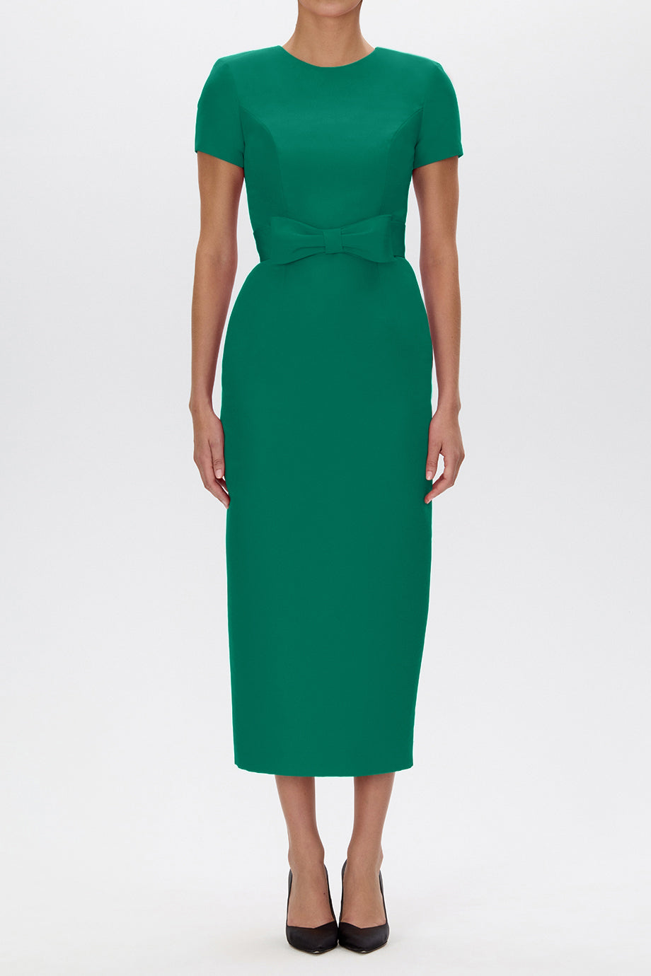 Claudia Silk Faille Midi Dress with Bow Belt
