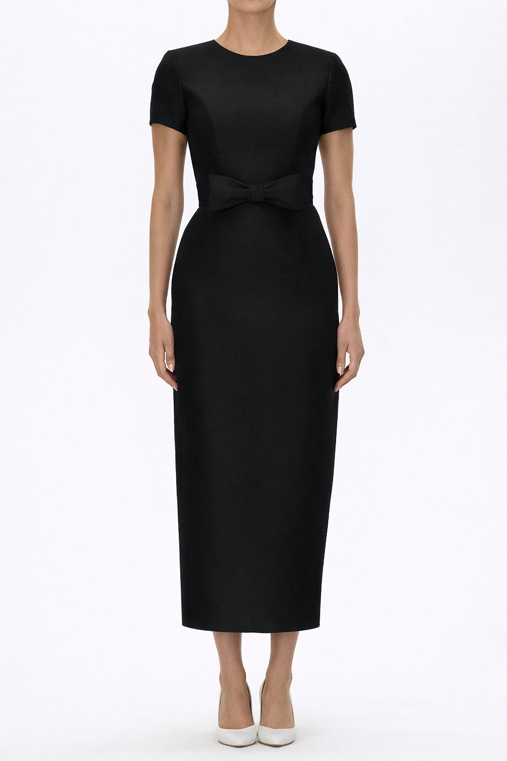 Claudia Silk Faille Midi Dress with Bow Belt