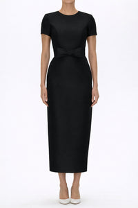 Claudia Silk Faille Midi Dress with Bow Belt