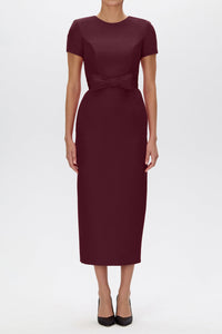 Claudia Silk Faille Midi Dress with Bow Belt