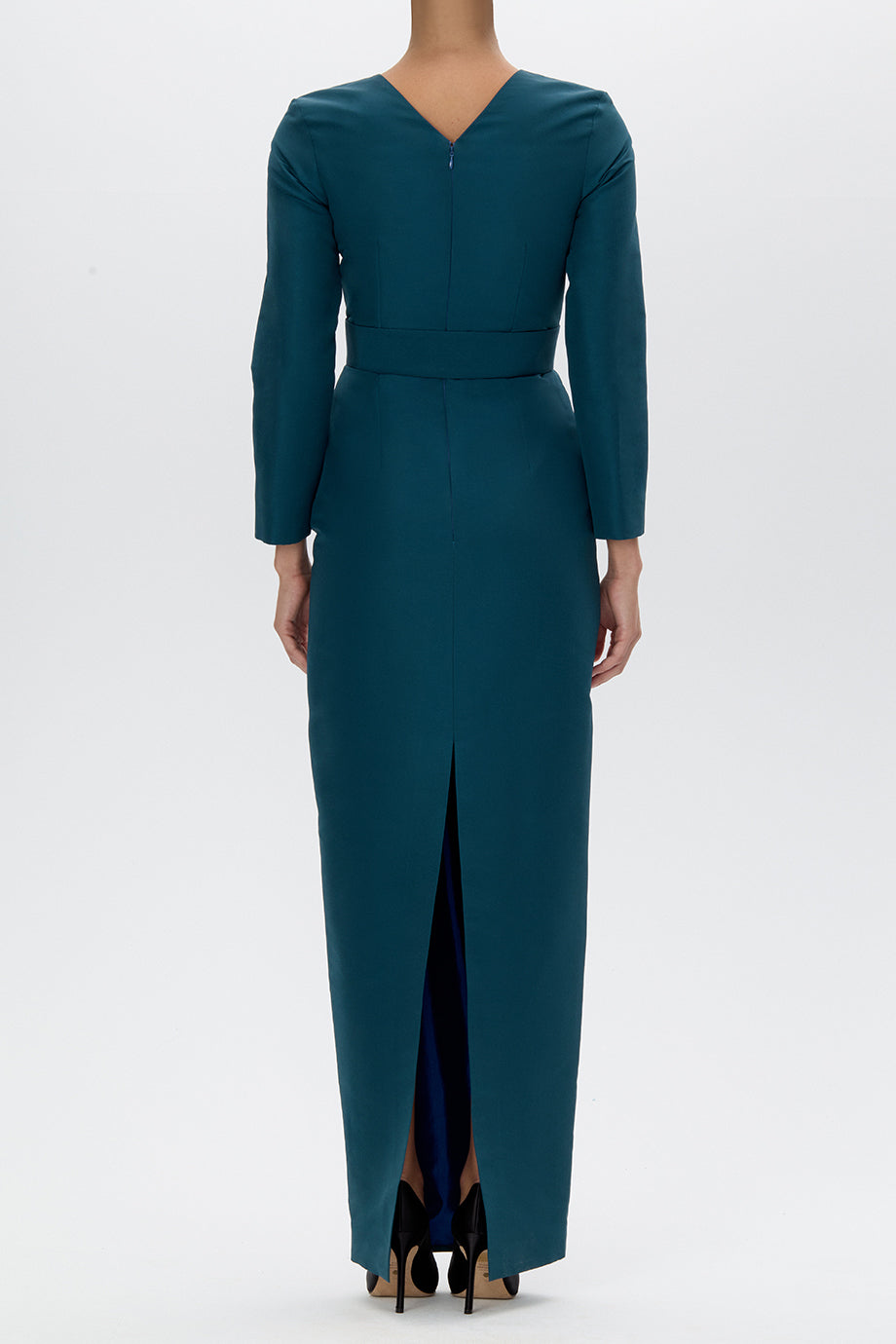 Cristina Silk Faille Column Gown with Bow Belt