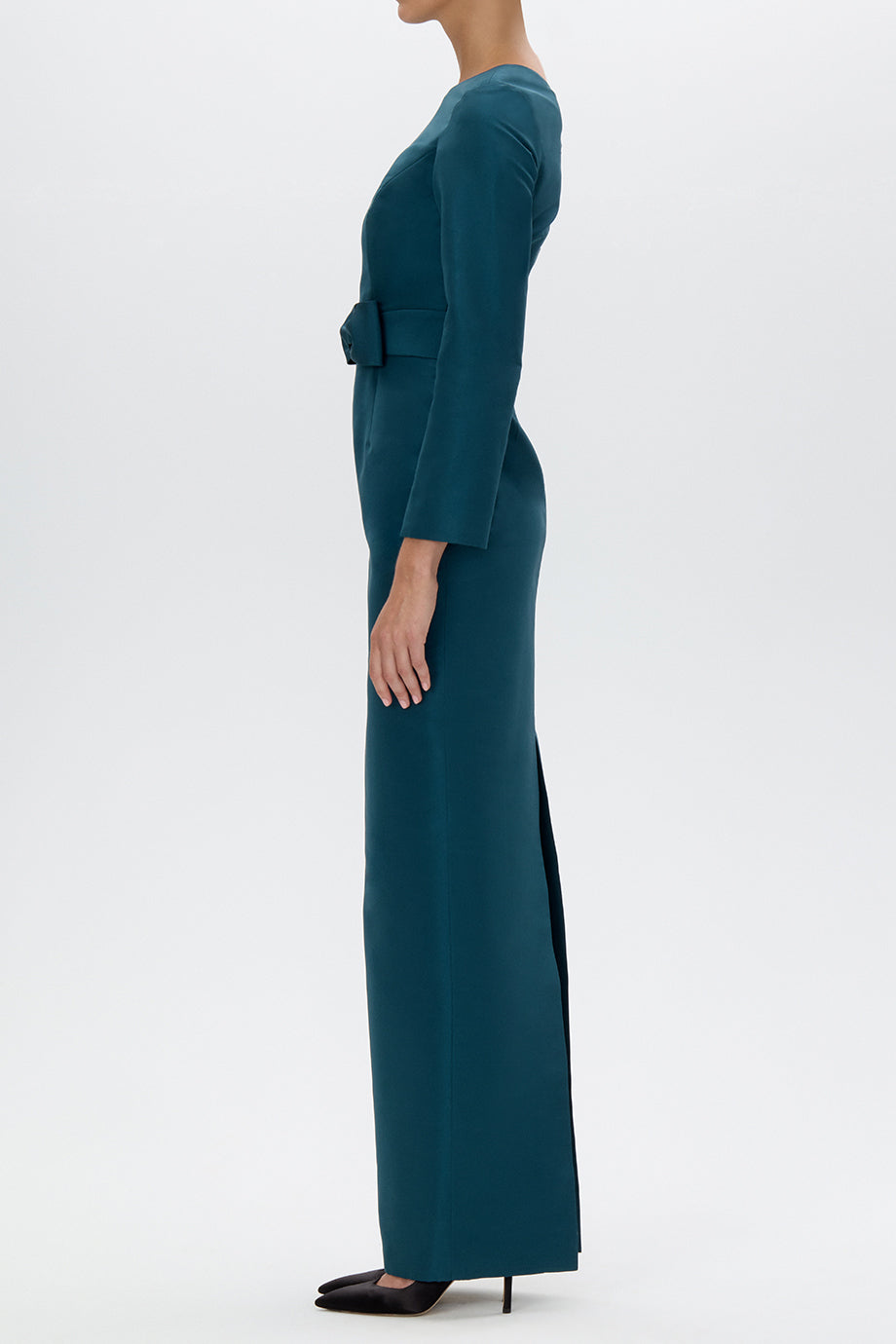 Cristina Silk Faille Column Gown with Bow Belt