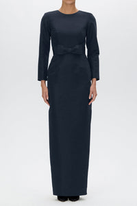 Cristina Silk Faille Column Gown with Bow Belt