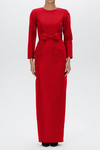 Cristina Silk Faille Column Gown with Bow Belt