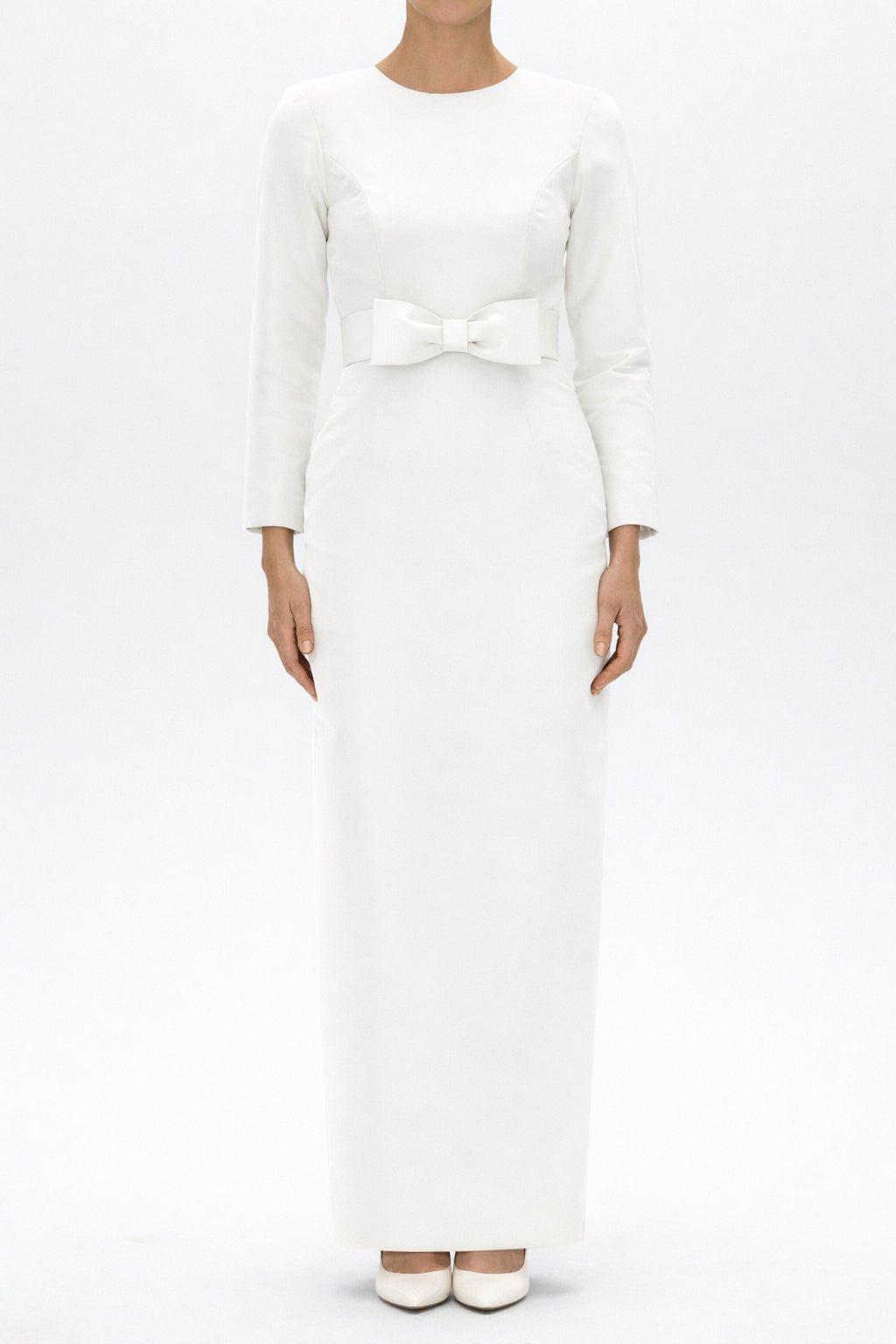 Cristina Silk Faille Column Gown with Bow Belt