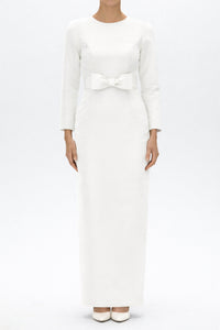 Cristina Silk Faille Column Gown with Bow Belt