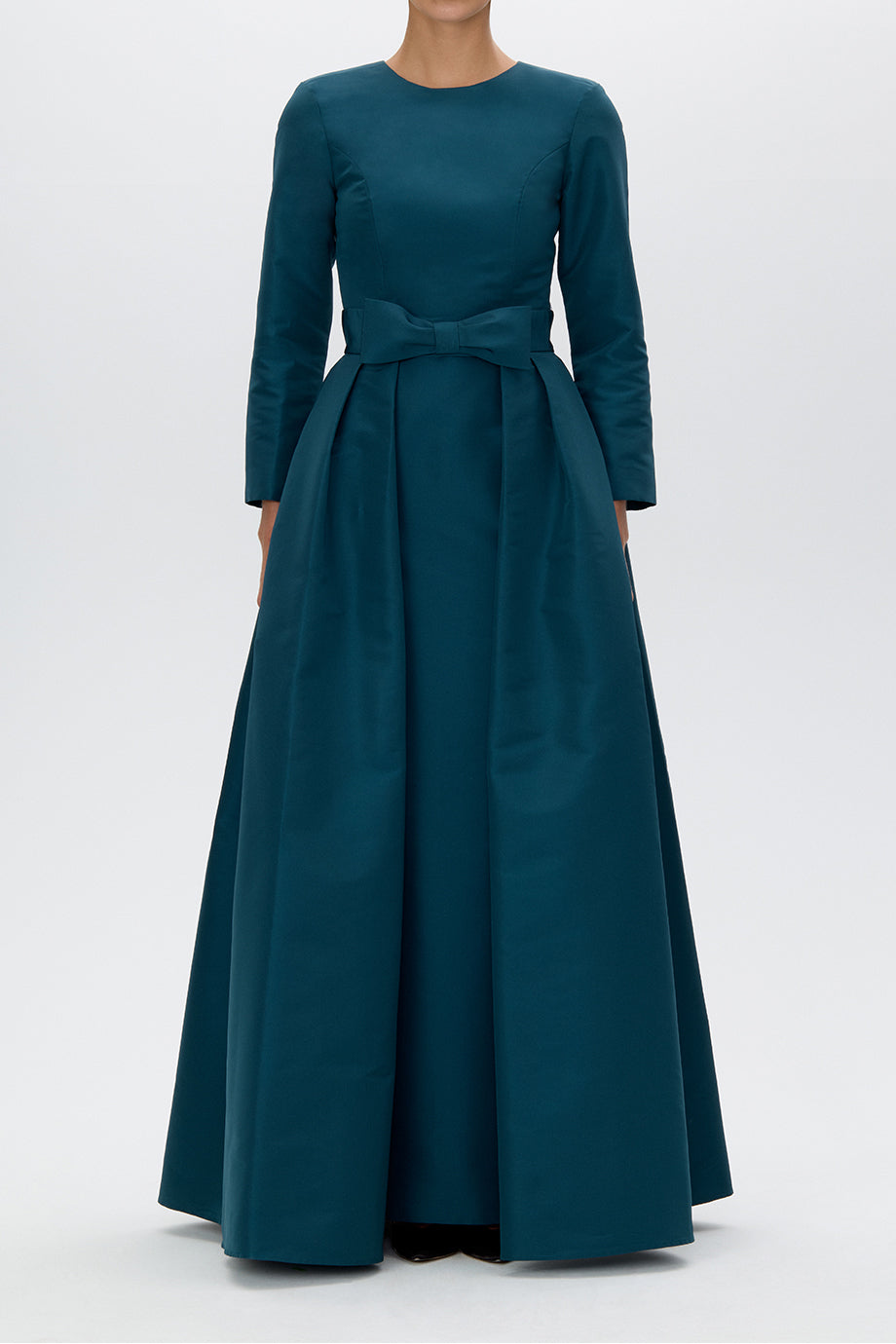 Cristina Silk Faille Column Gown with Bow Convertible Skirt