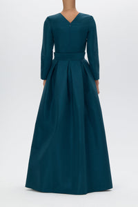 Cristina Silk Faille Column Gown with Bow Convertible Skirt