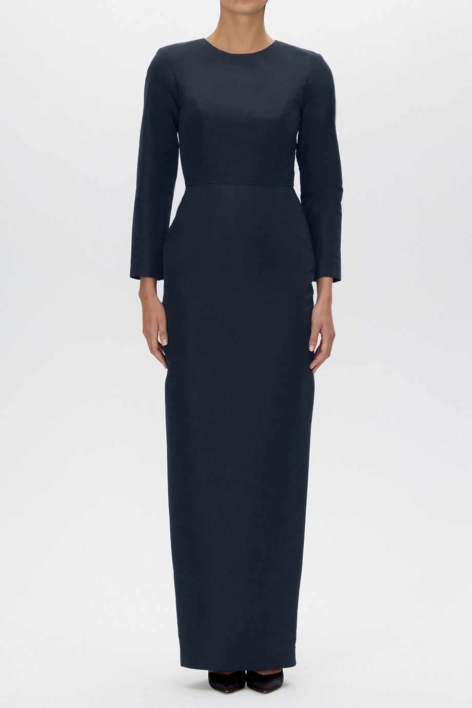 Cristina Silk Faille Column Gown with Bow Belt