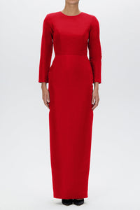 Cristina Silk Faille Column Gown with Bow Belt