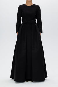 Cristina Silk Faille Column Gown with Bow Convertible Skirt