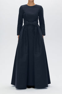 Cristina Silk Faille Column Gown with Bow Convertible Skirt