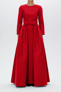 Cristina Silk Faille Column Gown with Bow Convertible Skirt