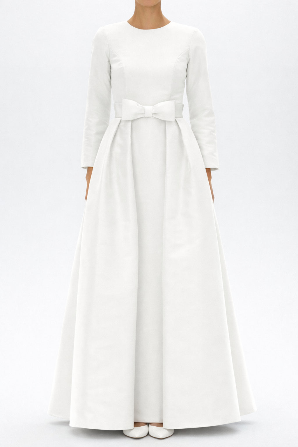 Cristina Silk Faille Column Gown with Bow Convertible Skirt