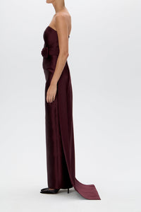 Eliza Silk and Wool Column Gown with Detachable Bow Train