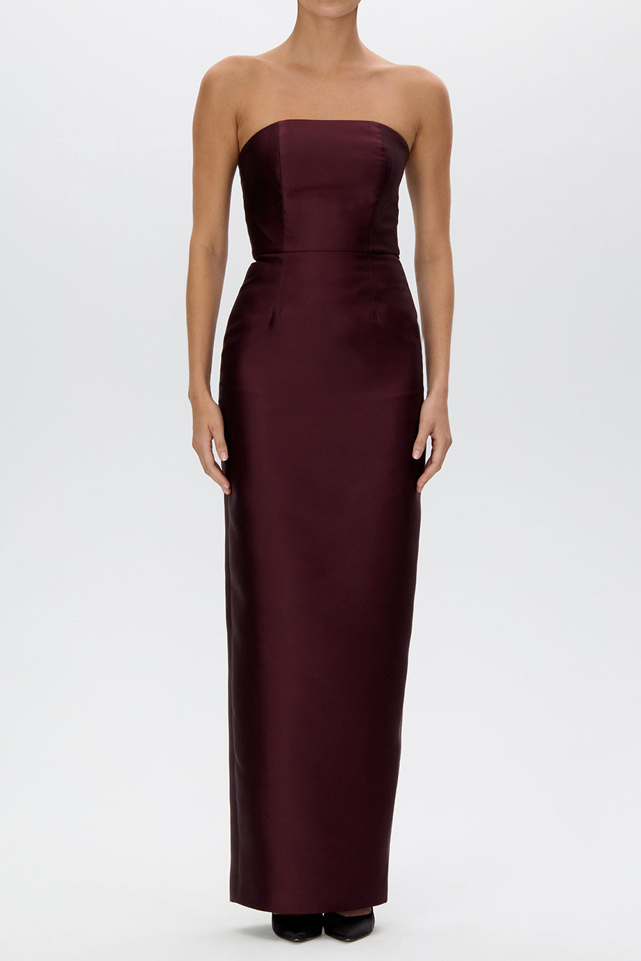 Eliza Silk and Wool Column Gown with Detachable Bow Train
