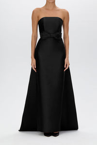 Eliza Silk and Wool Column Gown with Detachable Bow Train