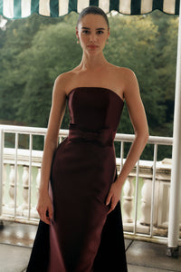 Eliza Silk and Wool Column Gown with Detachable Bow Train