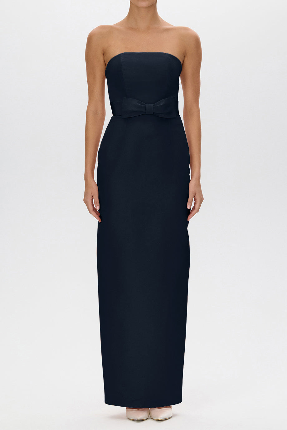 Elizabeth Silk Faille Column Gown with Bow Belt